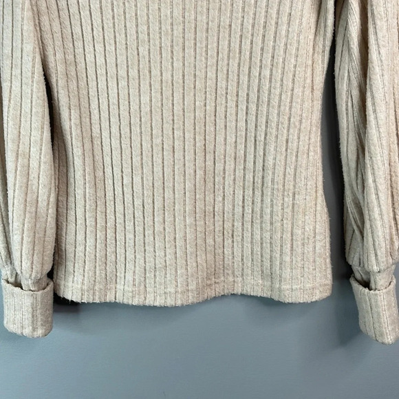 SHEIN Wide Ribbed Fuzzy Sweater Oatmeal Scoop Neck Cuffed Long Sleeve Stretch  M - Picture 5 of 11